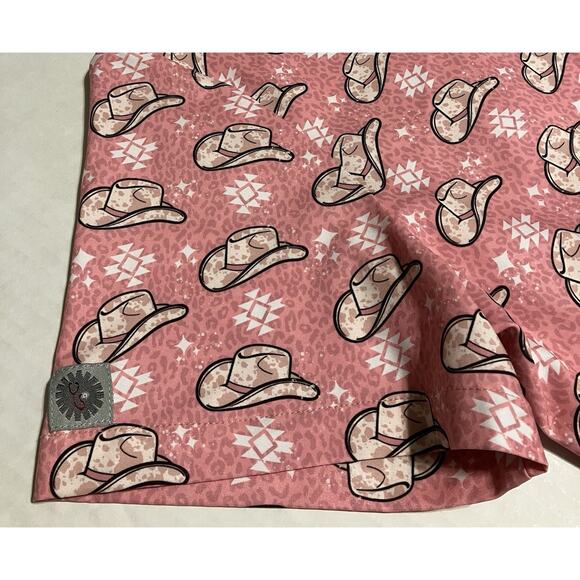 Womens Spurrin’ Scrubs Medical Scrub Top Western Cowboy Cowgirl Hat Pink XL READ - Picture 3 of 11